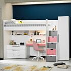 Neo Plus Hoogslaper met Bureau, Lade- en Kledingkast - Wit/Roze
