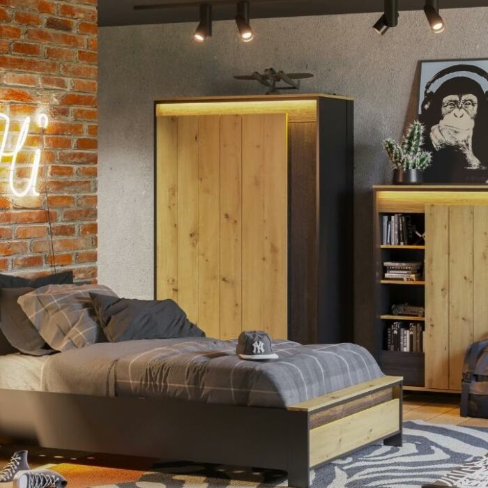 Spot 2-Deurs Kledingkast met LED verlichting H196 - Artisan Eik/Zwart main product photo