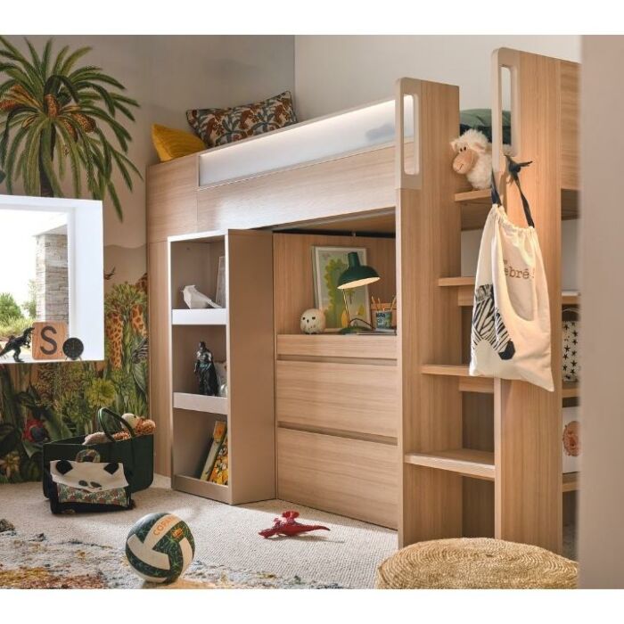 Gautier Dimix Hoogslaper met Ledverlichting, Bureau en Kasten 90x200 - Eiken main product photo