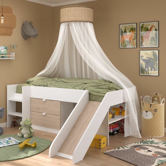 Tobo Halfhoogslaper met Glijbaan - Wit/Jackson Oak main product photo