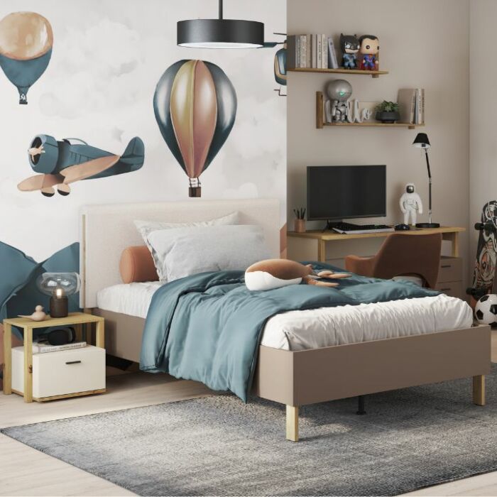 Lenny Ledikant met Boucle Hoofdbord 90x200 - Eiken/Truffel main product photo