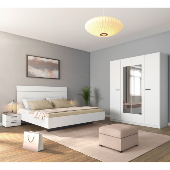 Florenz Ledikant 160x200 met Nachtkastjes en Kledingkast met Spiegel B181 cm - Wit main product photo