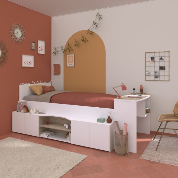 Cleo Ledikant 90x200 met Bureau - Wit/Eiken main product photo