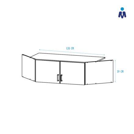 tekening met afmetingen van de bremen hoekkast wit met 2 deuren