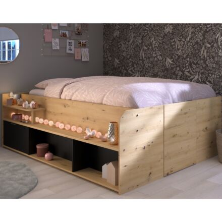 Travel Bed 140x200 met Opbergruimte - Eiken/Zwart