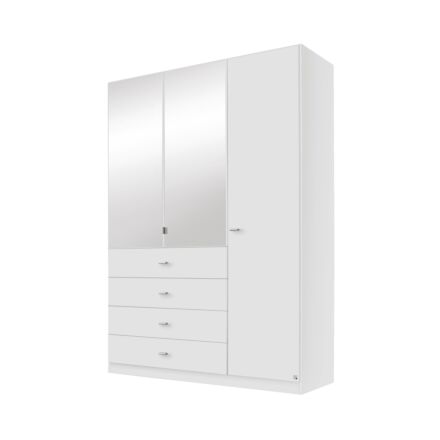 productfoto kledingkast sinsheim wit met 4 lades en 3 draaideuren waarvan 2 met spiegel