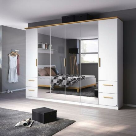 Carlsson 6-Deurs Kledingkast met Spiegel H212 II - Wit/Eiken