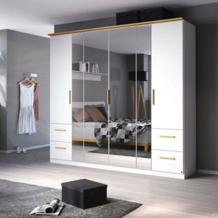 Carlsson 6-Deurs Kledingkast met Spiegel H212 - Wit/Eiken