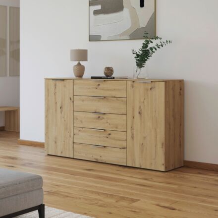 Flipp Commode 2 deuren en 5 laden breed - Artisan Eiken/Chroom