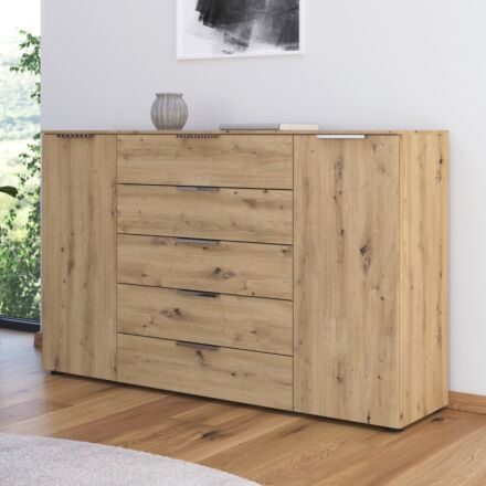 Flipp Commode 2 deuren en 5 laden smal - Artisan Eiken/Chroom