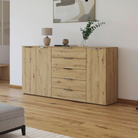 Flipp Commode 3 deuren en 5 laden - Artisan Eiken/Chroom