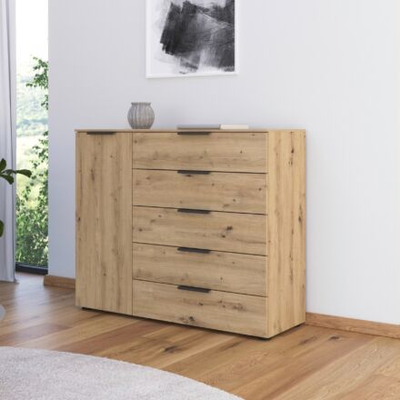 Flipp Commode 1 deur en 5 laden - Artisan Eiken/Grafiet