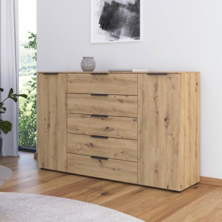 Flipp Commode 2 deuren en 5 laden smal - Artisan Eiken/Grafiet